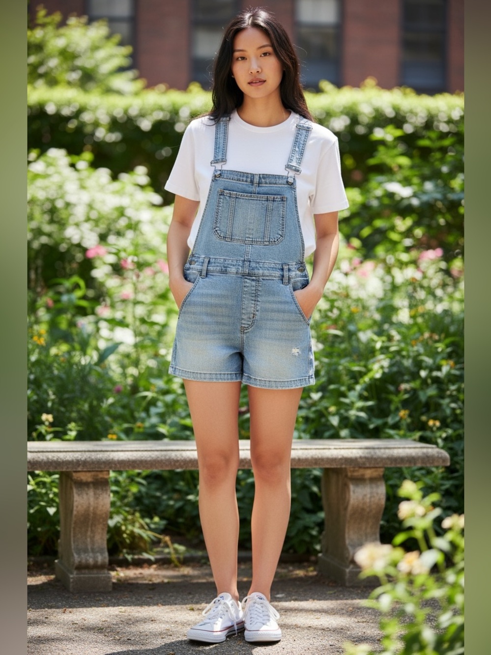 Light Wash Denim Short Overalls for Women - Casual Spring/Summer